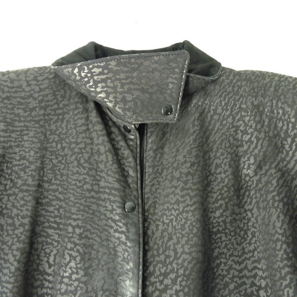 VTG 80s Black Suede Leather women's 6 Jacket big shoulders snap closure vintage - Picture 3 of 10